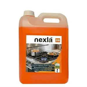 Nexla D9 Kitchen Cleaner 5 litre orange bottle – multipurpose degreaser with citrus scent by Nexla