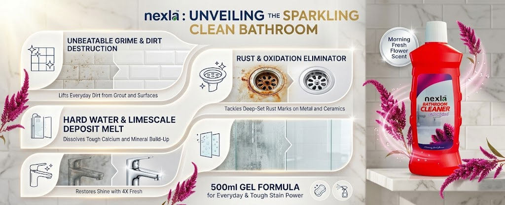 nexla bathroom cleaner gel 500 ml removes mold and hard water stains – before and after comparison on grout