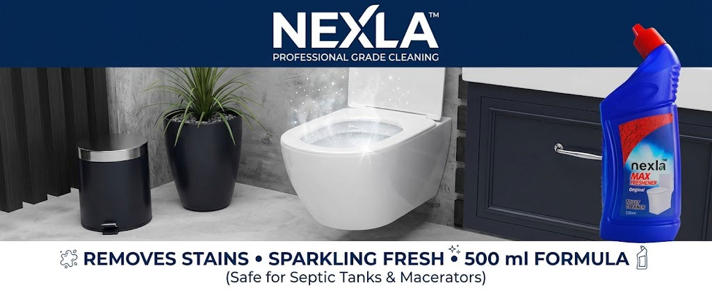 applying nexla disinfectant toilet cleaner 500 ml under the toilet rim – thick clinging gel formula