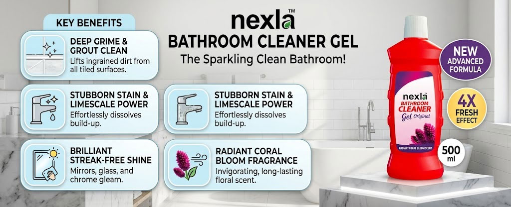 applying nexla bathroom cleaner gel 500 ml to a glass shower door – thick gel clings to vertical surface