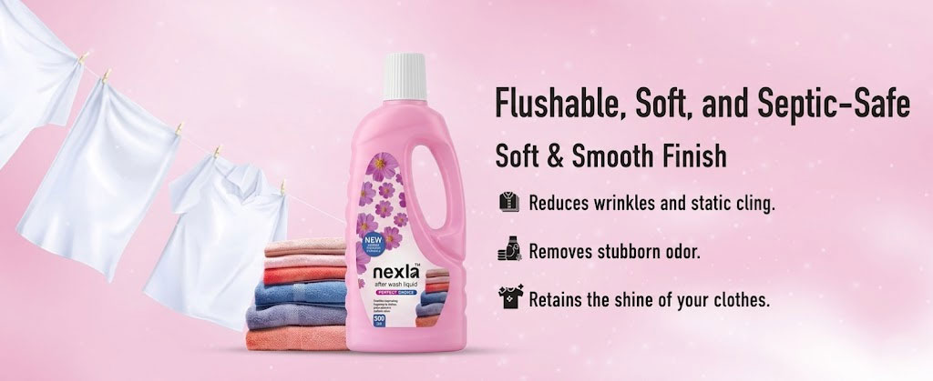 spraying nexla after wash liquid fabric freshener 500 ml onto a shirt – fast drying, odor removing