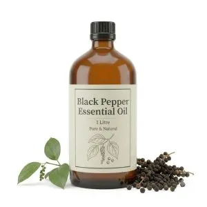 100% Pure Black Pepper Essential Oil steam distilled from Piper nigrum berries for aromatherapy, massage, skincare, and wellness.