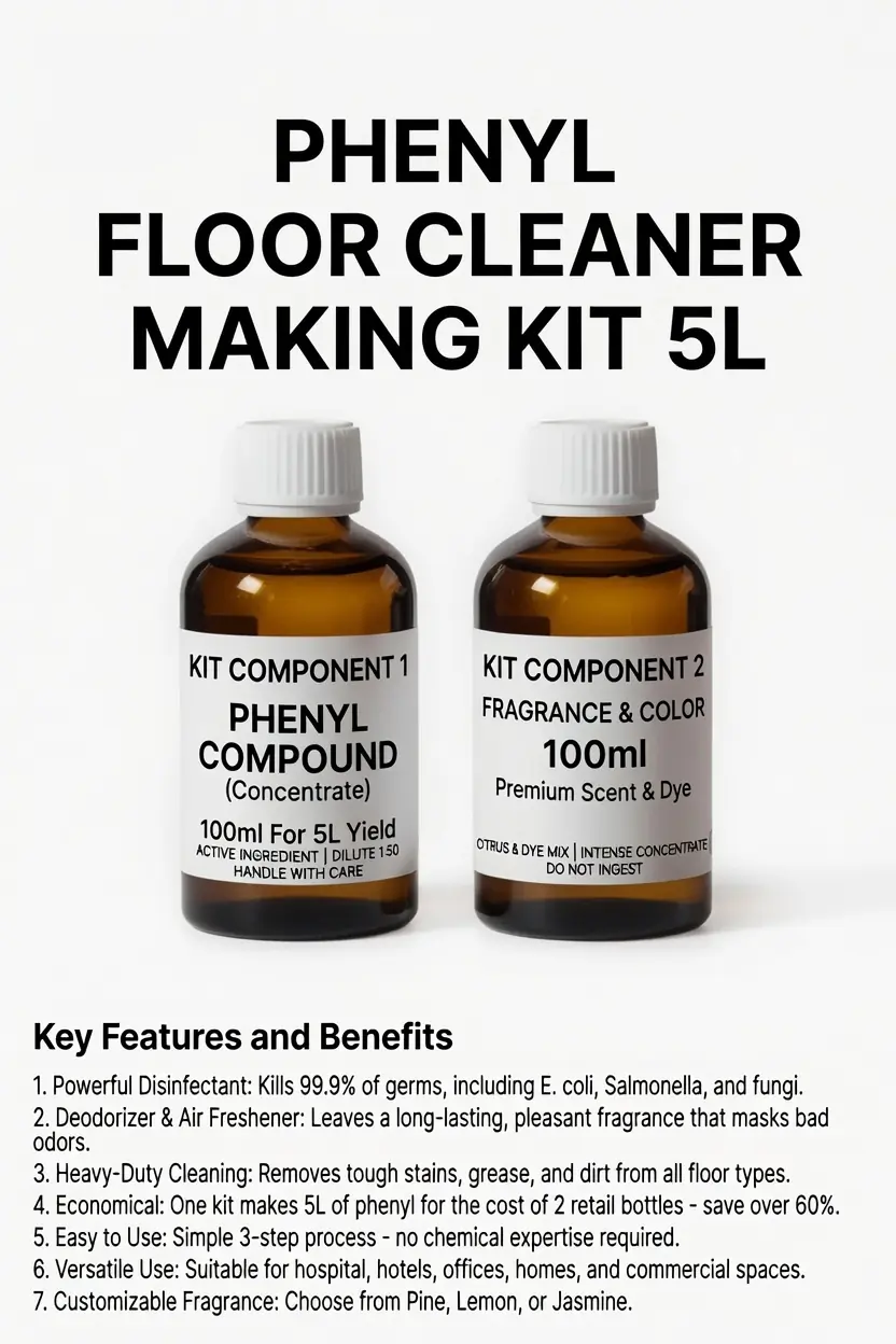 finished phenyl floor cleaner from 5L making kit in a container – ready for mopping