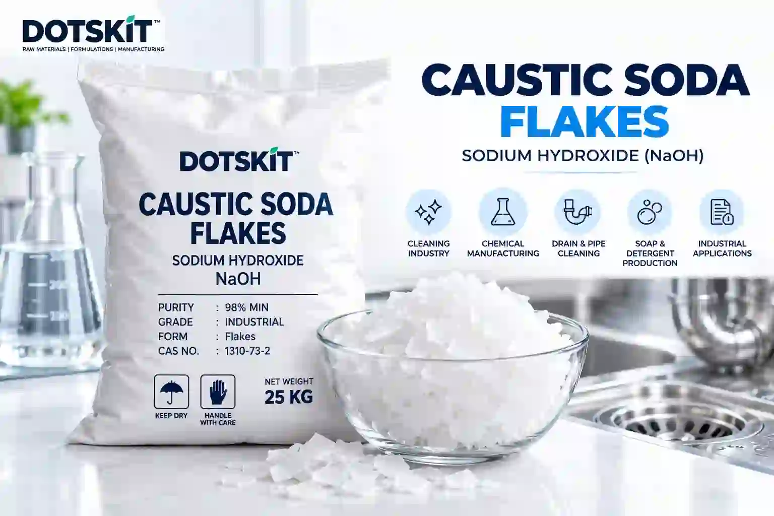 Caustic Soda Flakes and Sodium Hydroxide for industrial use
